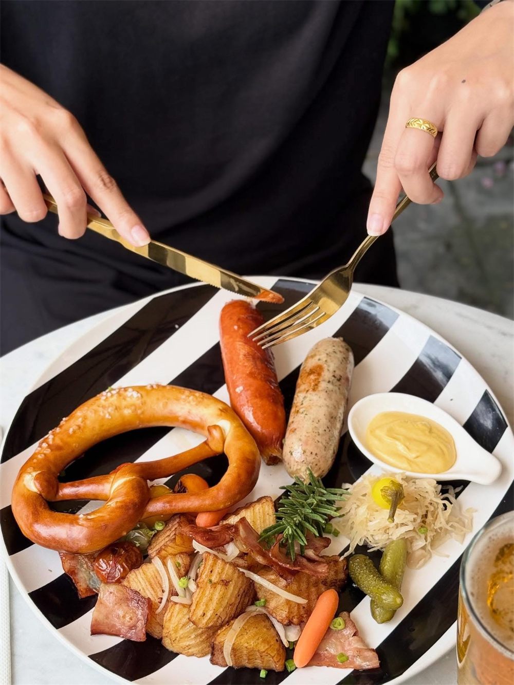 German sausage and pretzel platter